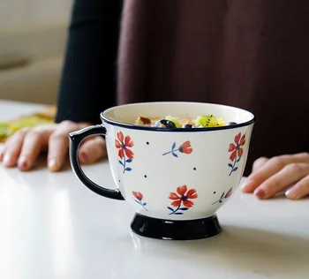 

480ml Creative Ceramic Mug with Cover Chinese Style Special Slotted Cup Breakfast bowl Mug Office Fancy Gift for Tea Drinker