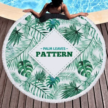 

New Design Big Microfiber Round Beach Towels Tropic Palm Leaves Travel Picnic Mat Sunblock Blanket Cover 150cm toalla de playa