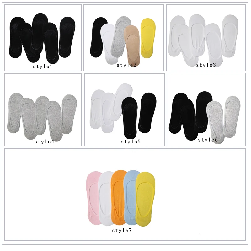 5 пар Женская тапочки-лодочки носки невидимые No Show носки тапочки Повседневное Нескользящие летние носки из дышащей ткани для Для женщин