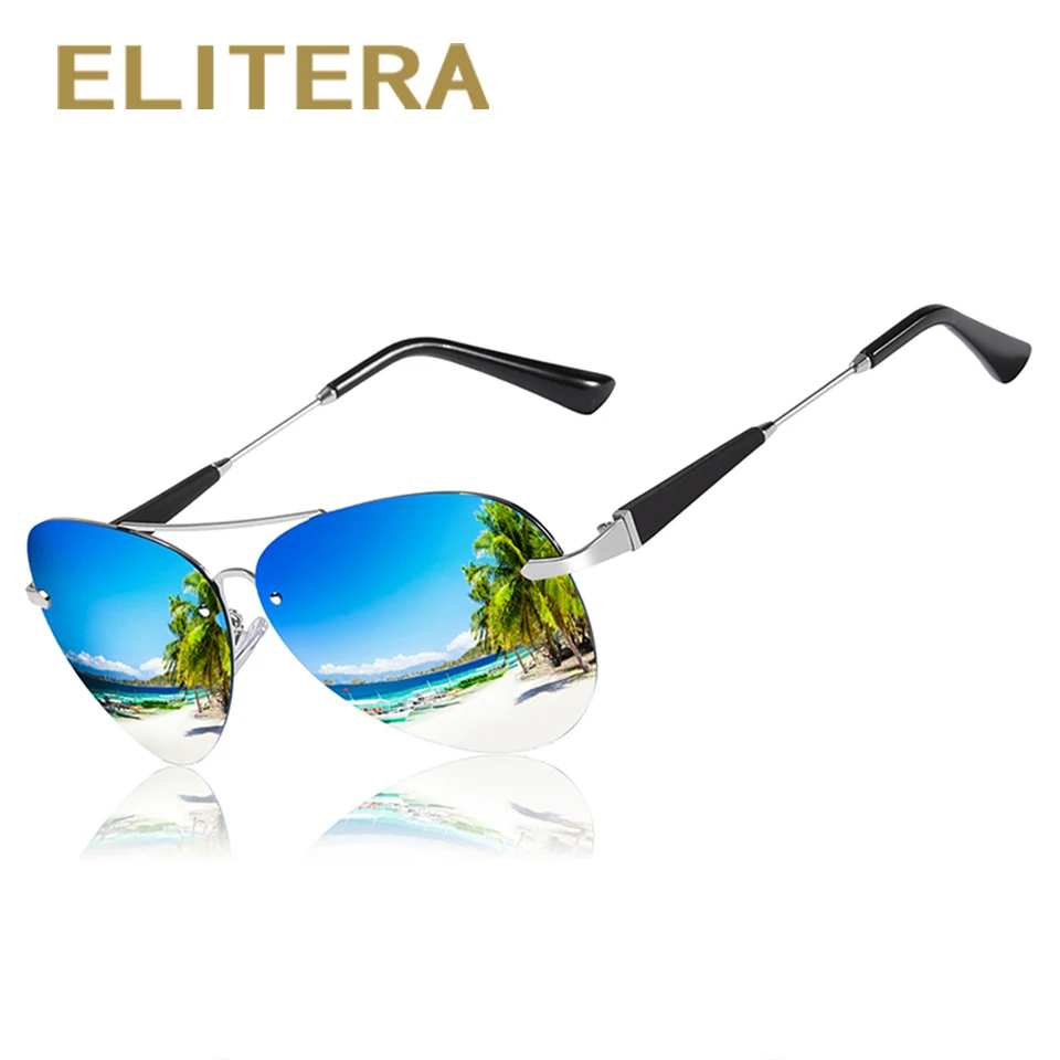 Kopen ELITERA Brand Design Retro Ovale Gepolariseerde Zonnebril Men Driving Shades Mannelijke Randloze Zonnebril