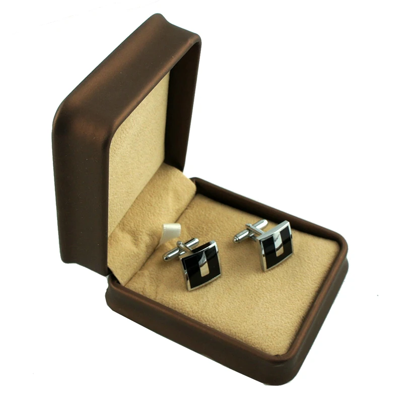 UJOY Brown Cufflinks Box PU Leather Velvet Inner Touch Soft Cuff link