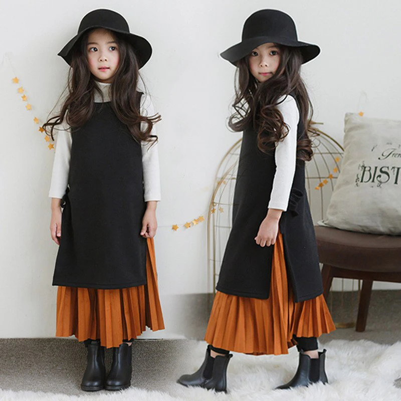 

2018 Girls Spring Autumn Casual Outfit Vintage Soft Design Sweet Kids 2 pcs Sets Fairy Style Age 56789 10 11 12 13 14 Years Old