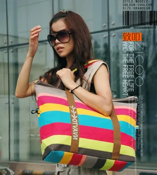 

X-Online hot sale women handbag female striped printing large tote lady big canvas bag