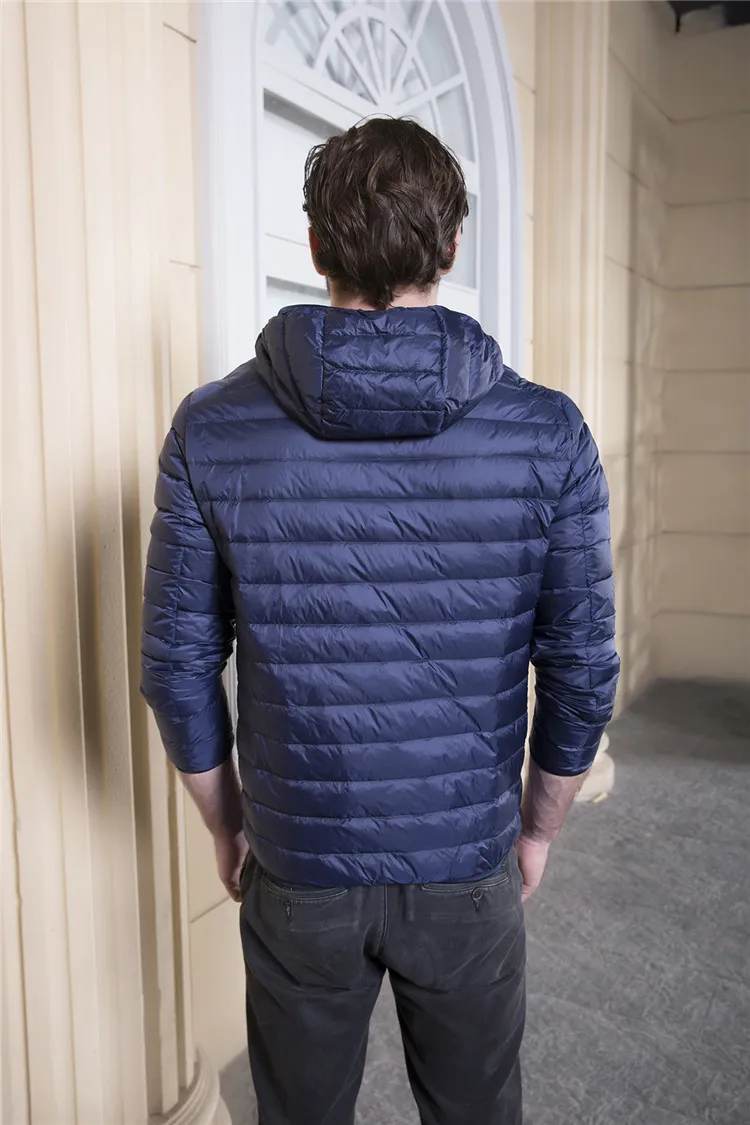 Men's Ultra Light Packable Down Jackets Hooded Slim Down Coats Man White Duck Down Padded Parkas Winter Puffer Jacket JK-634 puffer jacket with fur hood