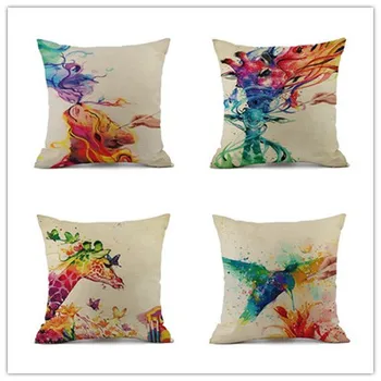 

Unfilled Painted animal digital printing linen pillow home sofa office pillow pillowcase cushion/back cushion 5pcs/lot no filler