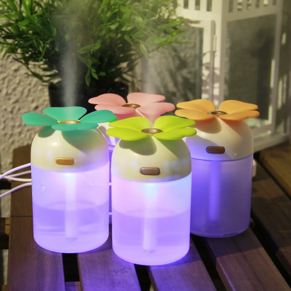 

Cute Mini Clovers USB Ultasonic Air Humidifier Colorful LED Light Essential Oil Aroma Diffuser Home Office Mist Maker Purifier