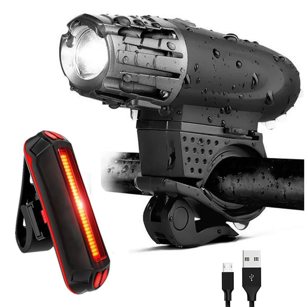 Waterproof bike light Front Handlebar+Rear Tail Lights Lamp USB