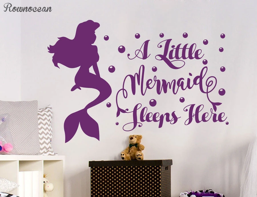 Us 7 81 30 Off Mermaid Vinyl Sticker For Infant Girl S Room Home Decor Bedroom Dorm Nursery Quotes A Little Mermaid Sleeps Here Wall Decal K527 In