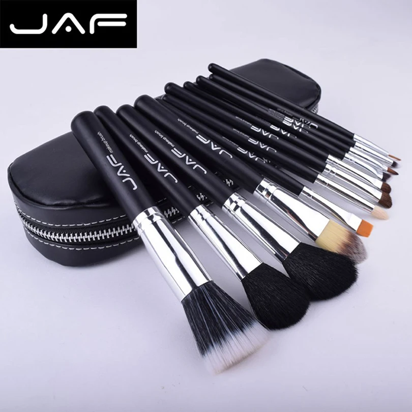 

JAF 12pcs High Quality Makeup Brush Set with Zipper Leather Case Professional Cosmetic Beauty Make-up Brushes & Tools