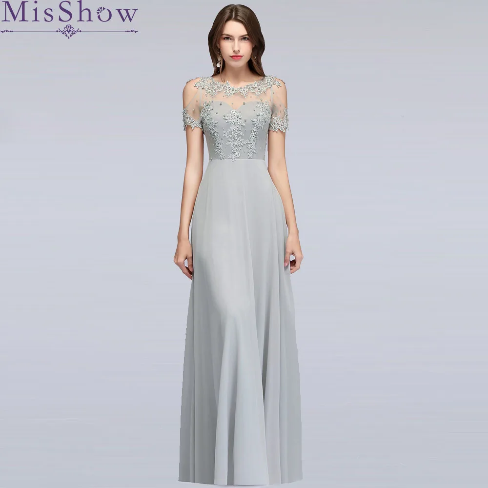 

Silver Long Gown Evening Dress 2019 Brautmutterkleider Wedding Party Dresses Hollow Out Short Sleeve Mother Of the Bride Dresses