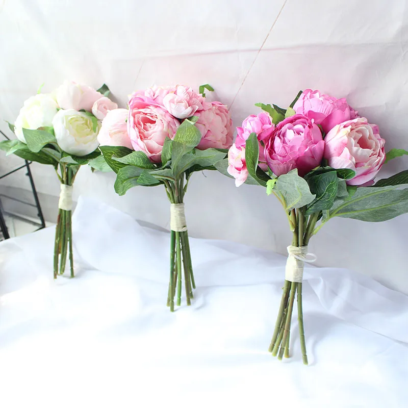 peony artificial flower rose wedding bridal bouquet  (26)