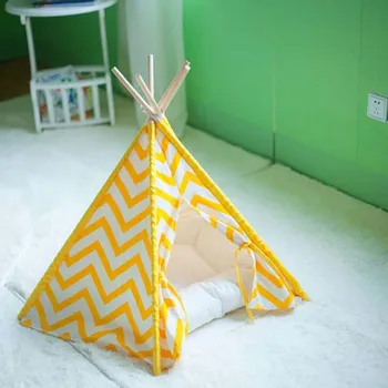 

Yellow Stripe Pet Teepee Indian pet play Tents with mat
