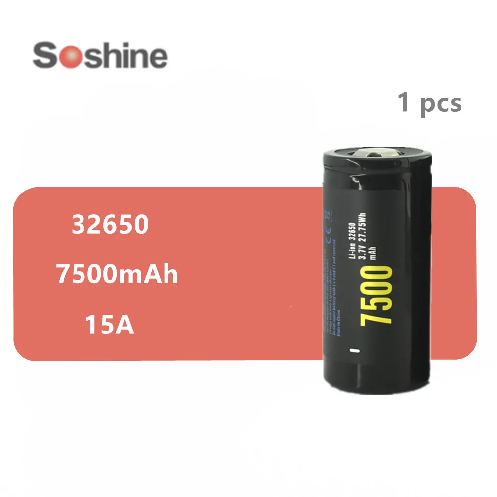 Аккумуляторная батарея Soshine NCR 32650 3 7 В 7500 мАч литий ионный аккумулятор 15A Max 25A с