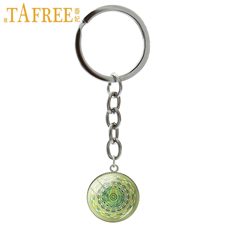 

TAFREE Colorful Geometric Key Chain Henna Mandala Pattern Keychain Vintage Buddhism Symbol Art picture Retro jewelry A179