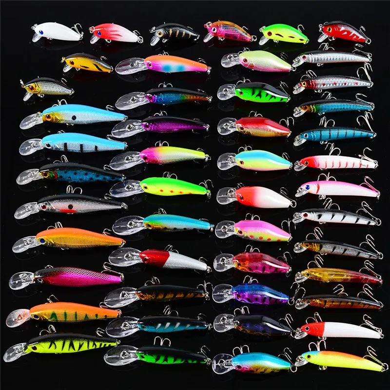 48PCS Minnow Popper Lure Kit Fishing Lure Wobbler Crankbait Minnow Bass Trolling Artificial Bait for Carp Fishing Lures Set