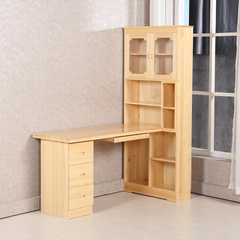 Wood Computer Desk With Bookcase Glass Doors For Children To Learn