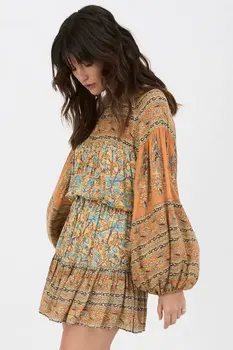 

2020 Bohemian Style Antique Printing Blouses New Style Holiday Lantern Sleeve Shirts Loose Casual Autumn Blouses Chic Boho Tops