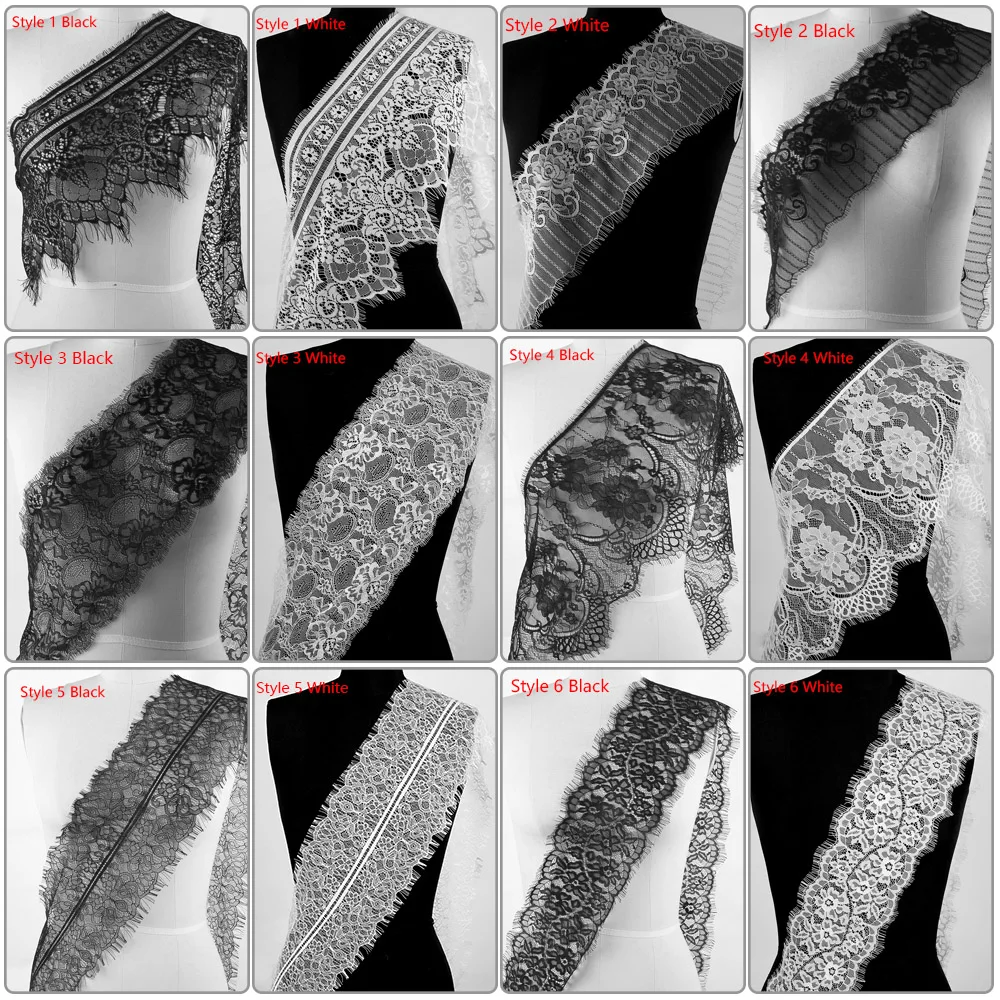 3 ярда классические ресницы кружева отделка черный и белый 6 стилей мягкие цветочные кружева отделка украшения ремесла шитье для украшения платья