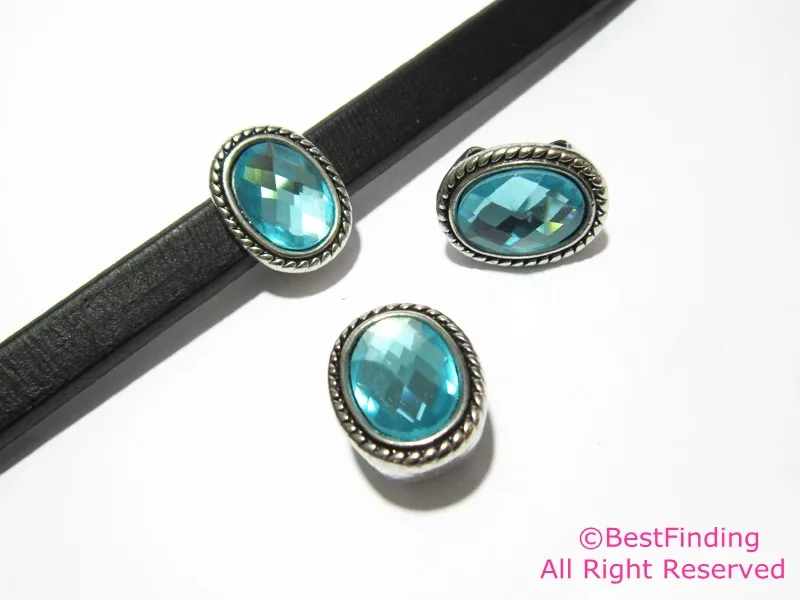 

Licorice leather findings Oval turquoise rhinestone leather slider -LR65