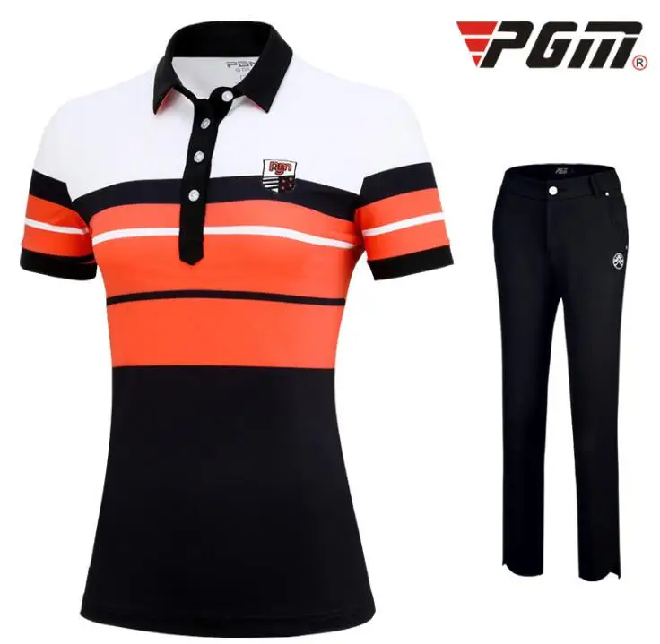 

2019 Golf Apparel Women Striped Short Sleeve T-Shirt High Stretch Pants Ladies Slimming Breathable Golf Sportswear D0752