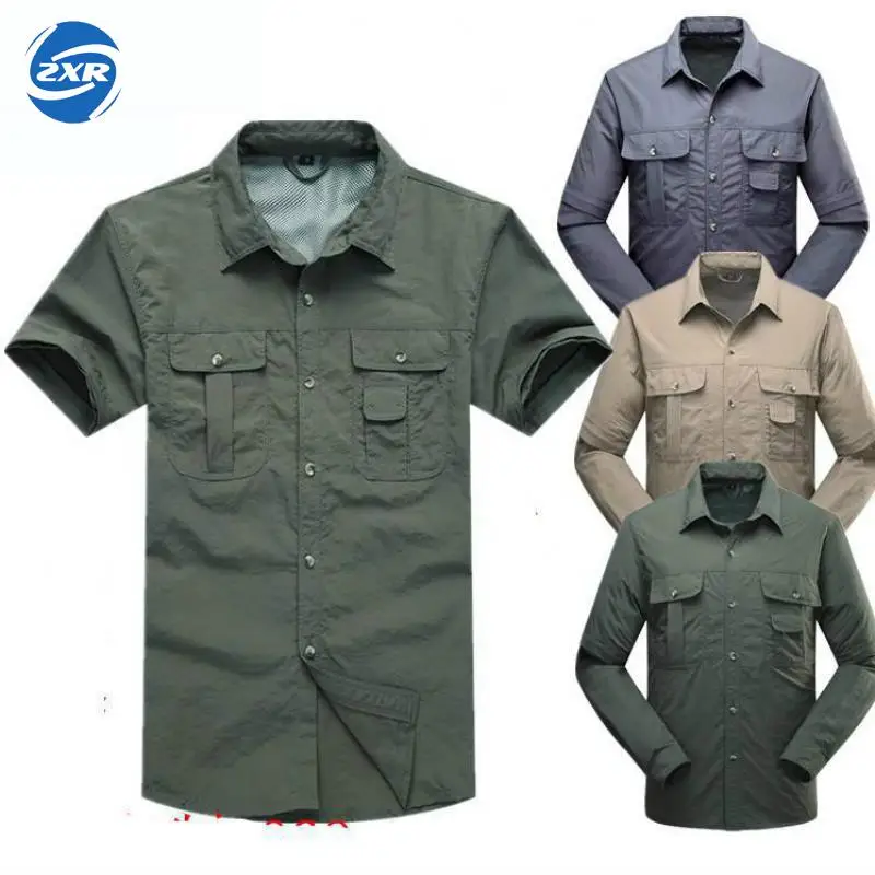 جديد سريعة التجفيف في الهواء الطلق الرجال التكتيكية قمصان تنفس الملابس القابلة للإزالة Camisa Pesca الرياضية الصيد الرحلات المشي الملابس