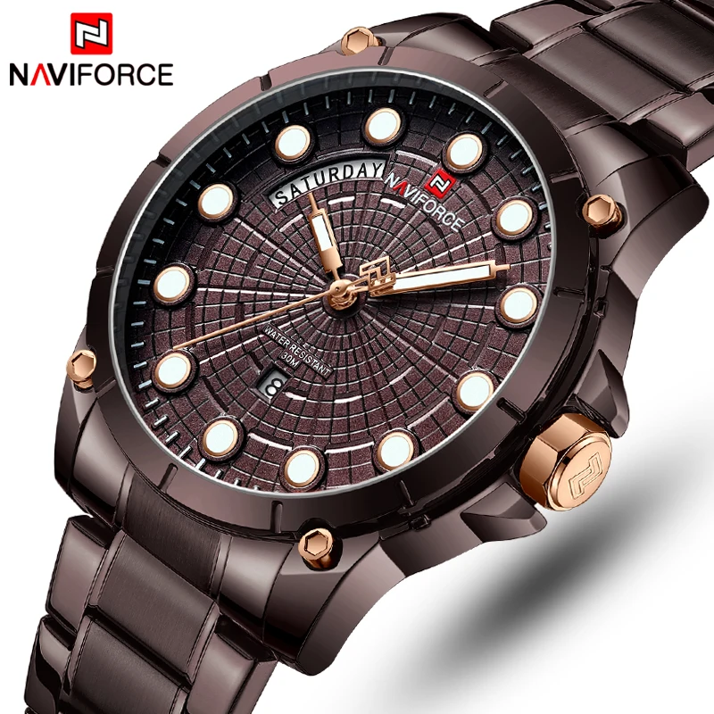 Tanie Top Luksusowa Marka NAVIFORCE Zegarki Mężczyźni Moda Pełna Stal nierdzewna Wodoodporny Zegar Kwarcowy Mężczyzna Kalendarz Wrist Watch