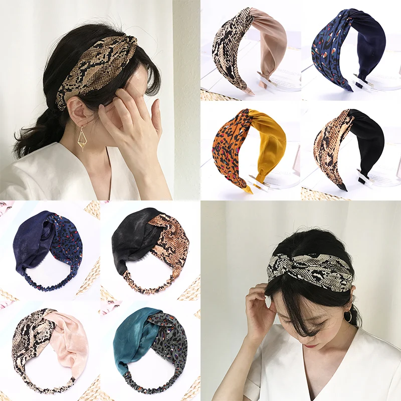 

Sale Cotton Wide Leopard Headband For Women Snake printed Elastic New Cross Lady's Hairband Hair accessories