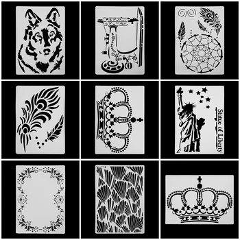 

8PCS/Set Plastic Stencil Set Feather Template Hollow Stamp Painting Craft Notebook Diary Cutting Dies Scrapbook