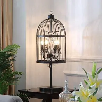 

American country table lamp crystal iron cage living room bedroom Hotel Der Bar Restaurant