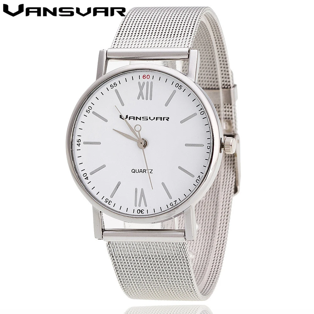 

Vansvar 2016 Fashion Design Silver Mesh Band Watch Women Stainless Steel Wristwatch Quartz Watch Casual Clock Relogio Feminino