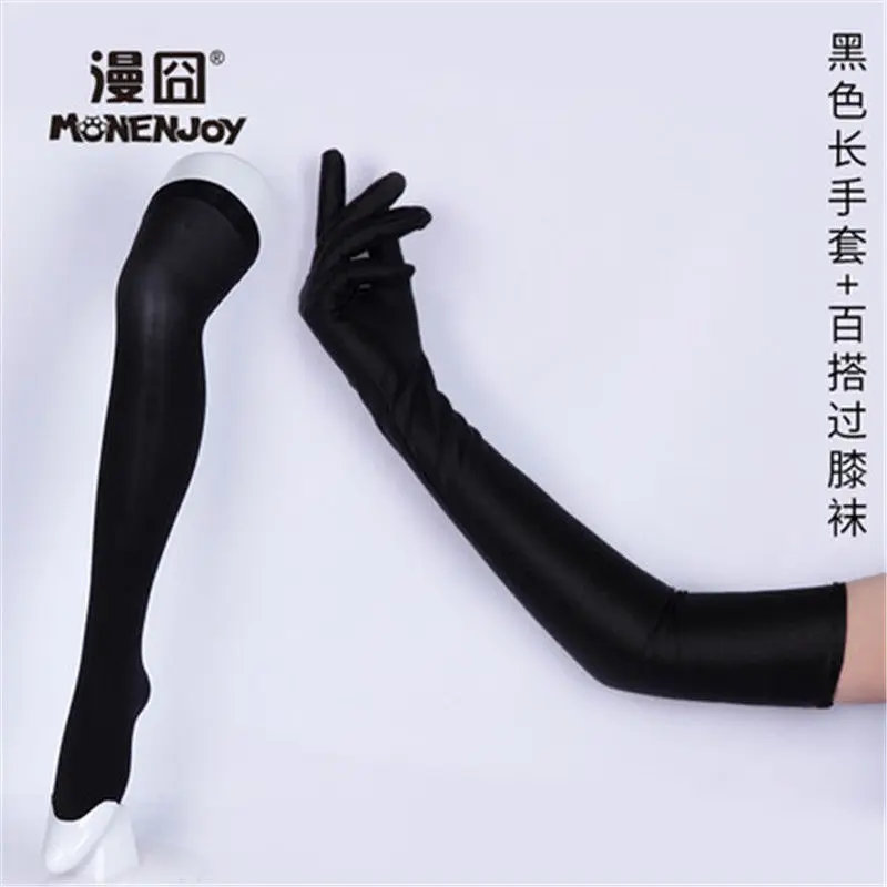 

Houseki no Kuni PHOSPHOPHYLLITE CINNABAR Cosplay thighhighs socks glove Set Black White Costume Accessories
