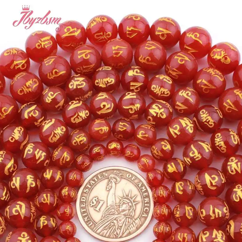Круглые бусины Красного мантры Mala Luck Будда Агаты из натурального камня для