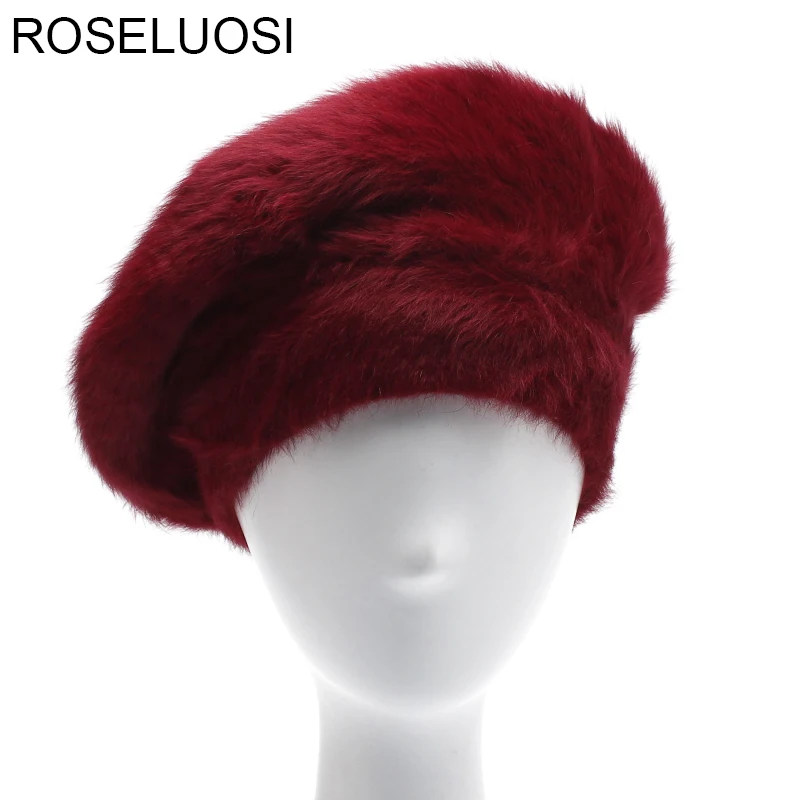 Осенне зимние береты ROSELUOSI шапка для женщин однотонные вязаные шапки из