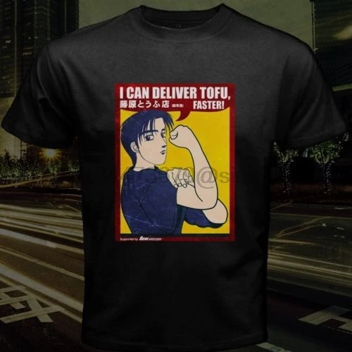 

Funny Takumi Fujiwara Tofu Shop Ae86 Initial D I Can Deliver Tofu Newest 2019 Men Fashion Summer Short Sleeves Cotton T Shirts