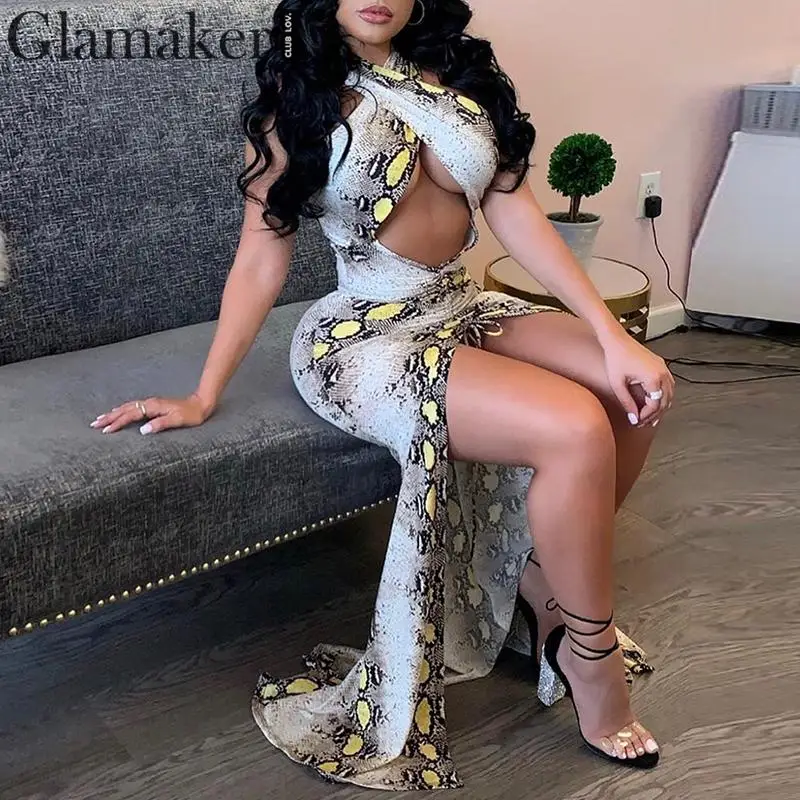 Женское платье без рукавов Glamaker Клубное облегающее большого размера с принтом