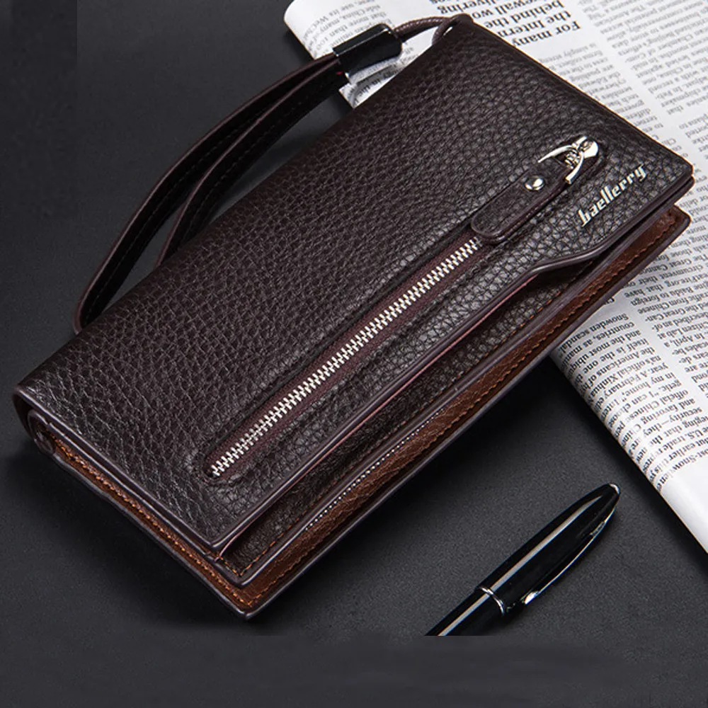 

wallet in men's wallet Mens Zipper Long Leather ID Card Holder Billfold Zip Purse Wallet Handbag portefeuille homme cuir*0.9