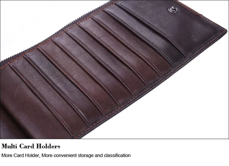 Quality Cowhide Men Clutch Wallets Genuine Leather Long Purses Business Large Capacity Wallet Zipper Pocket For Male