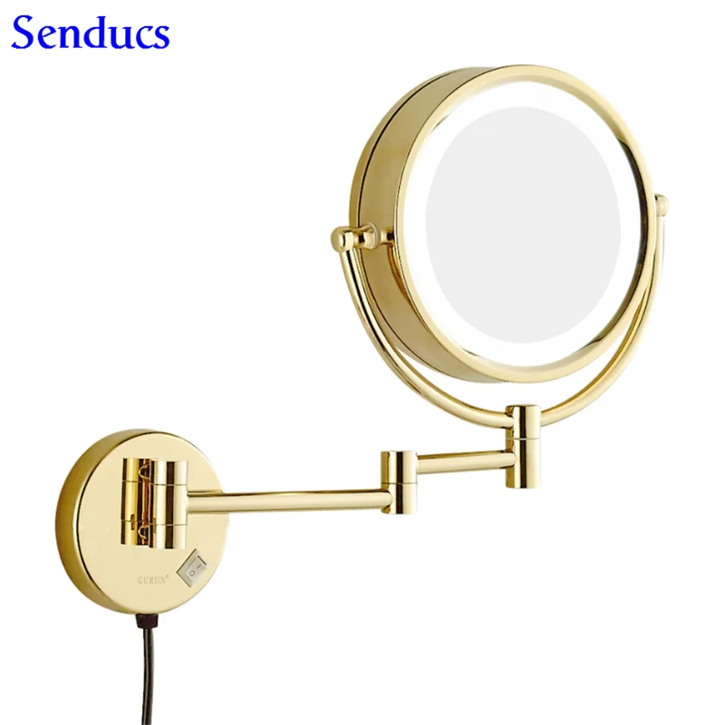 Senducs Led مرايا الحمام الذهب مرآة حمام مع جودة النحاس مرآة حمام 3x 5x 7x 10x مكبرة مرآة 8 بوصة Senducs Led مرايا الحمام الذهب مرآة حمام مع جودة النحاس مرآة حمام 3x 5x 7x 10x مكبرة مرآة 8 بوصة