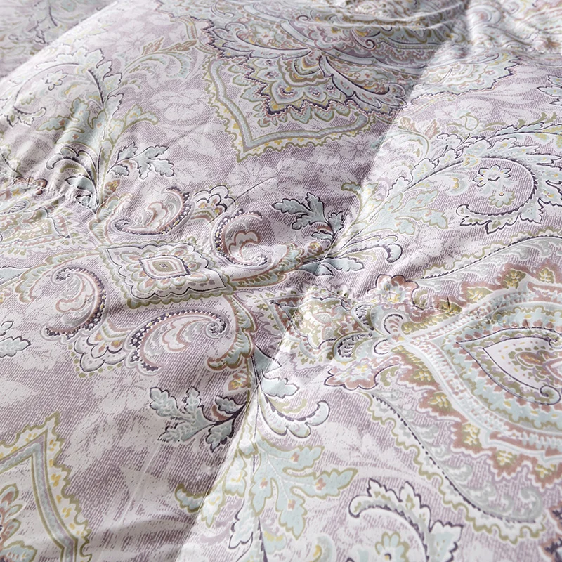 Светло-Фиолетовое богемное одеяло ing хлопковая ткань для выстегивания утиные перья наполнитель Твин Полный Королева Король Толстое Зимнее Одеяло