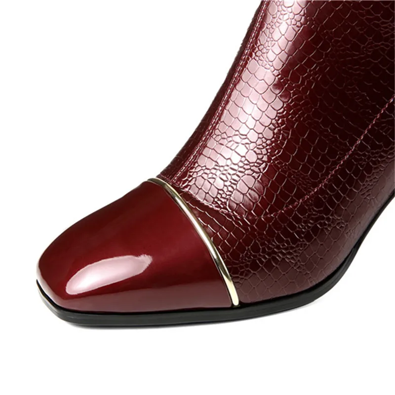 MORAZORA/Новинка года; сапоги до колена винно-красного цвета; женские сапоги из лакированной кожи с квадратным носком; Модные эластичные сапоги на высоком каблуке на молнии