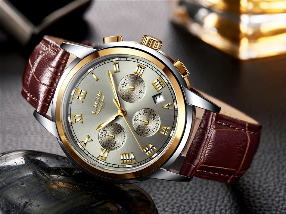 LIGE Для мужчин часы Бизнес Модный Топ часовой бренд Для мужчин спортивные Повседневное часы Водонепроницаемый кожа кварцевые часы Relogio