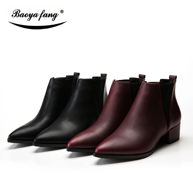 BaoYaFang New arrival Winter Boots leather ankle boots for font b women b font thick heel