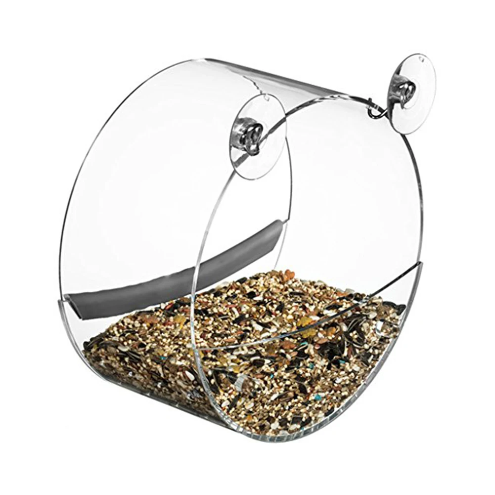 Bird Feeder Acrylic Transparent Food Box Round Hanging Sparrow Parrot Seed Peanut Feeding Bird House Window Suction Cup Tool