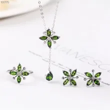 wholesale new-designe 925 sterling silver natural diopside ring pendant necklace earring jewelry set for women icon designe диван stretch
