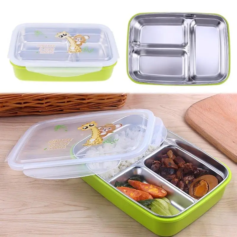 

Lunch Box 3 Rectangular Grid Stainless Steel Lunch Box Microwave Compartments Bento For Kids School Picnic Insulation Food Cont