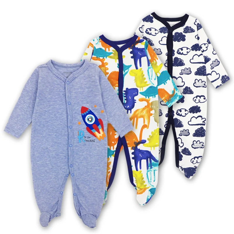 

3 Pcs/lot Baby Romper Long Sleeves 100% Cotton Comfortable Baby Pajamas Cartoon Printed Newborn Baby Boy Girl Clothes