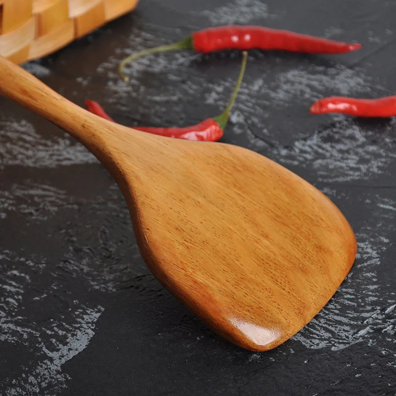 Высококачественная деревянная Лопата шпатель вок ручной работы ложка антипригарная кухонная лопатка с отверстием
