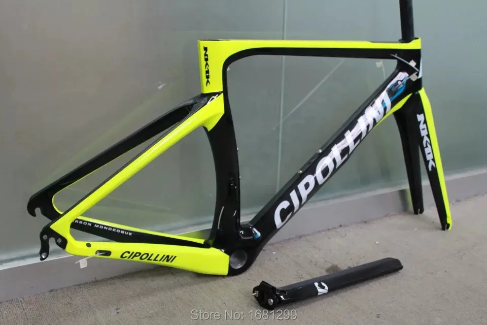 US $412.99 New fluo yellow 700C Road bike matt 3K full carbon fibre bicycle frame carbon forkseatpostclampheadsets light parts Free ship