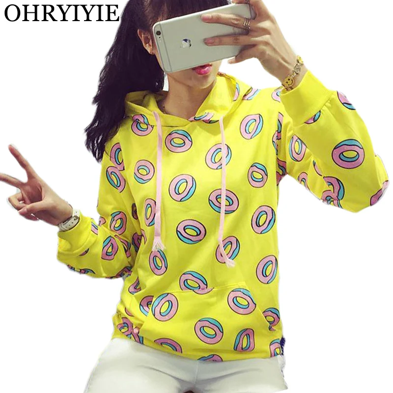 

OHRYIYIE Spring Autumn Fashion Donuts Hoodies Women Kpop Loose Sweatshirt 2019 New Female Harajuku Hooded Sweatshirts Femme WH09