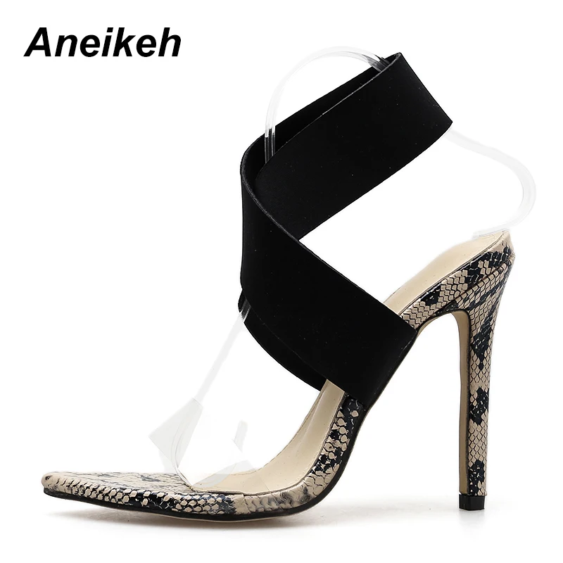 Aneikeh/; женские сандалии-гладиаторы с открытым носком на высокой шпильке; летние женские вечерние босоножки из ПВХ с ремешком на щиколотке; модельные туфли-лодочки